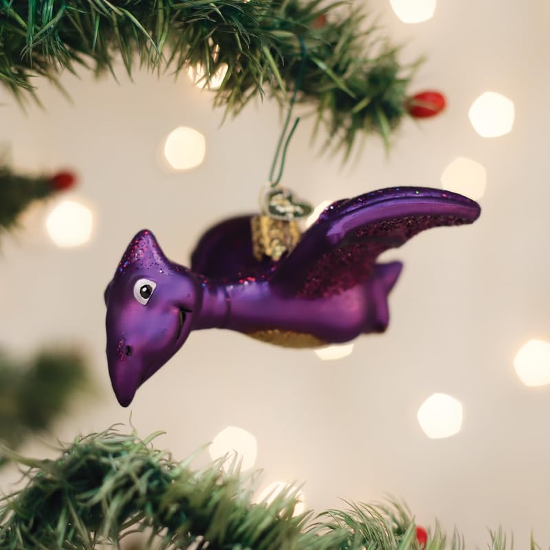 Old World Christmas A-Roarable Pterodactyl Glass Blown Ornament for Christmas Tree, Handcrafted Holiday Decoration, Dino Collection