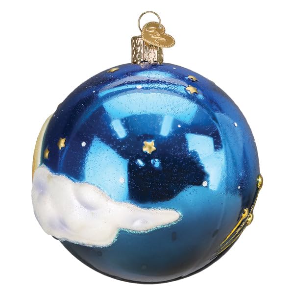 Old World Christmas Moonglow Round Glass Blown Ornament for Christmas Tree, Handcrafted Holiday Decoration, Outer Space Collection