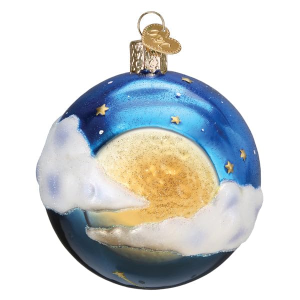 Old World Christmas Moonglow Round Glass Blown Ornament for Christmas Tree, Handcrafted Holiday Decoration, Outer Space Collection