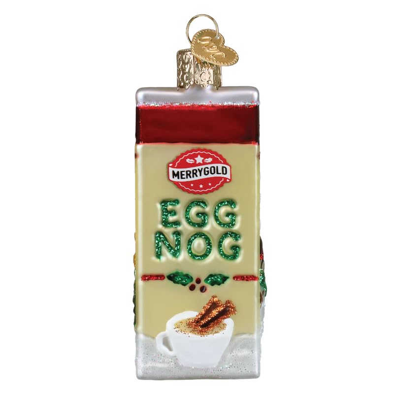 Old World Christmas Eggnog Carton Glass Blown Ornament for Christmas Tree, Handcrafted Holiday Decoration, Beverage Collection