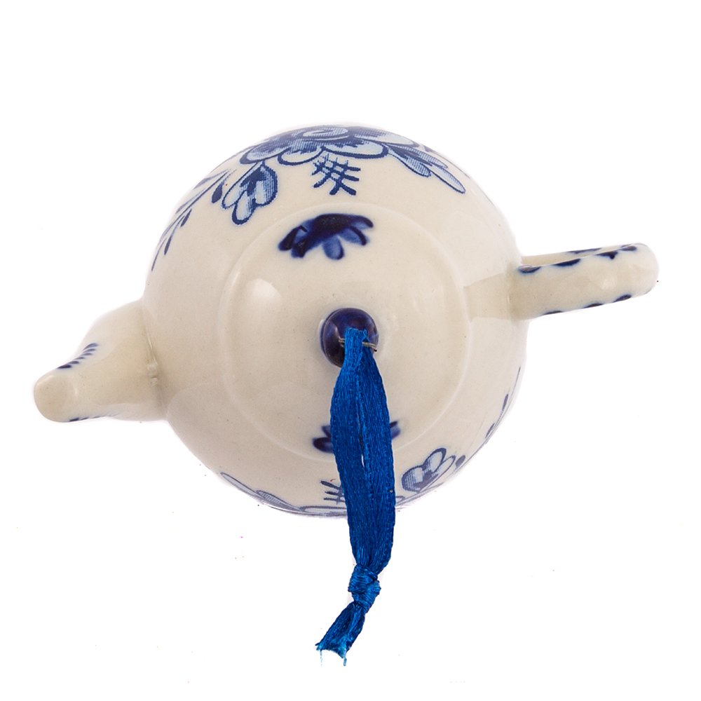 Kurt Adler 2-3" Porcelain Delft Blue Teapot Ornament Set of 3,for Christmas