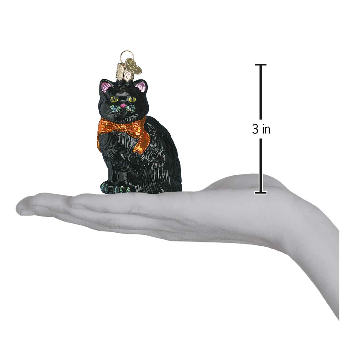 Old World Christmas Halloween Kitty Glass Blown Ornament for Christmas Tree, Handcrafted Holiday Decoration, Halloween Collection
