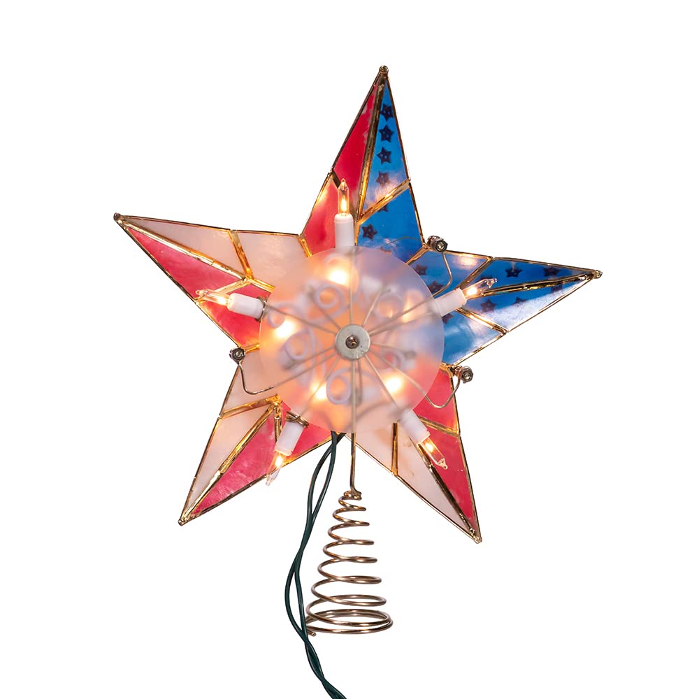Kurt S. Adler UL3142 9.84" Brass Plated American Flag Inspired Capiz Star Tree Topper
