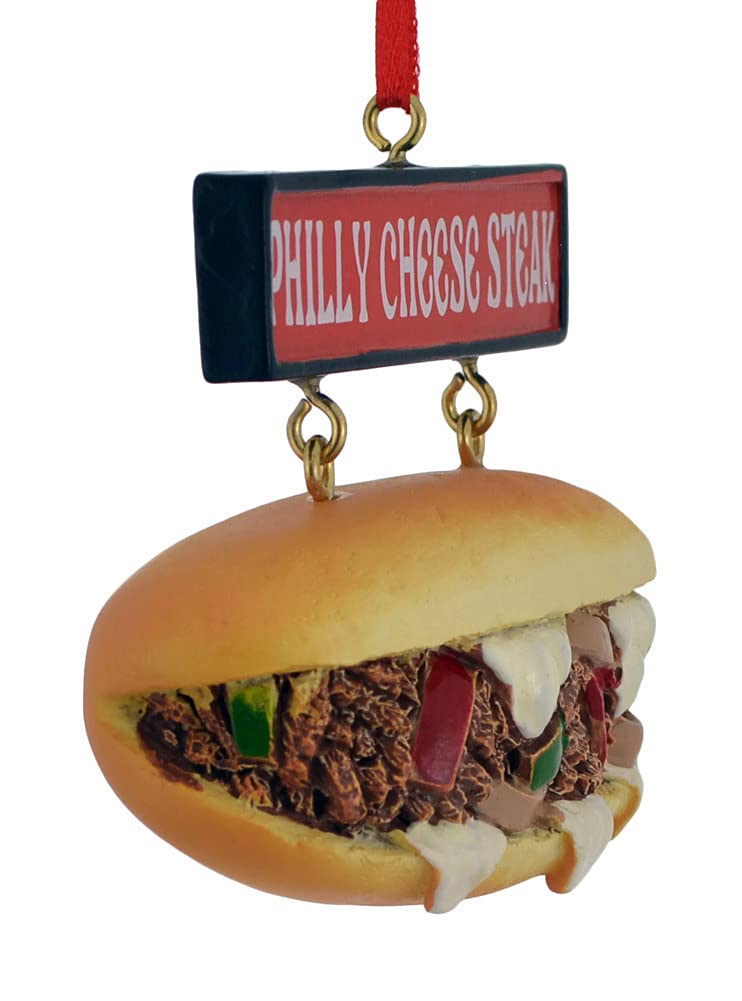 Kurt Adler Philly Cheese Steak Sandwich with Sign Ornament