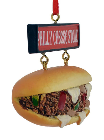 Kurt Adler Philly Cheese Steak Sandwich with Sign Ornament