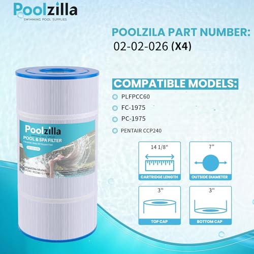 Poolzilla Replacement Pool Filter for PLFPCC60, Pleatco PCC60, Pentair CCP240, R173572, 178569, Unicel C-7469, Filbur FC-1975