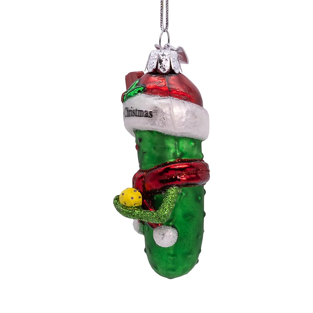 Kurt Adler 3.5-inch Noble Gems? Pickleball Pickle with Santa Ornament