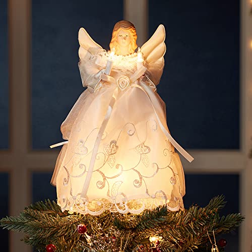 Kurt Adler 10-Inch UL 10-Light Gold/Ivory Angel Treetop