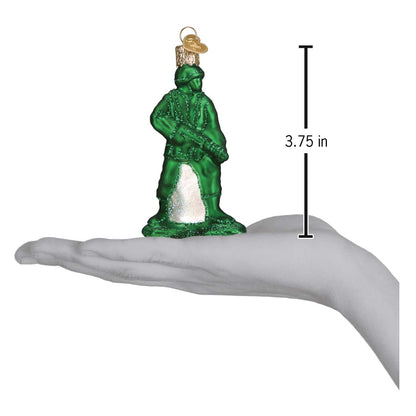 Old World Christmas Green Army Man Toy Glass Blown Ornament for Christmas Tree, Handcrafted Holiday Decoration, Toy Story Collection