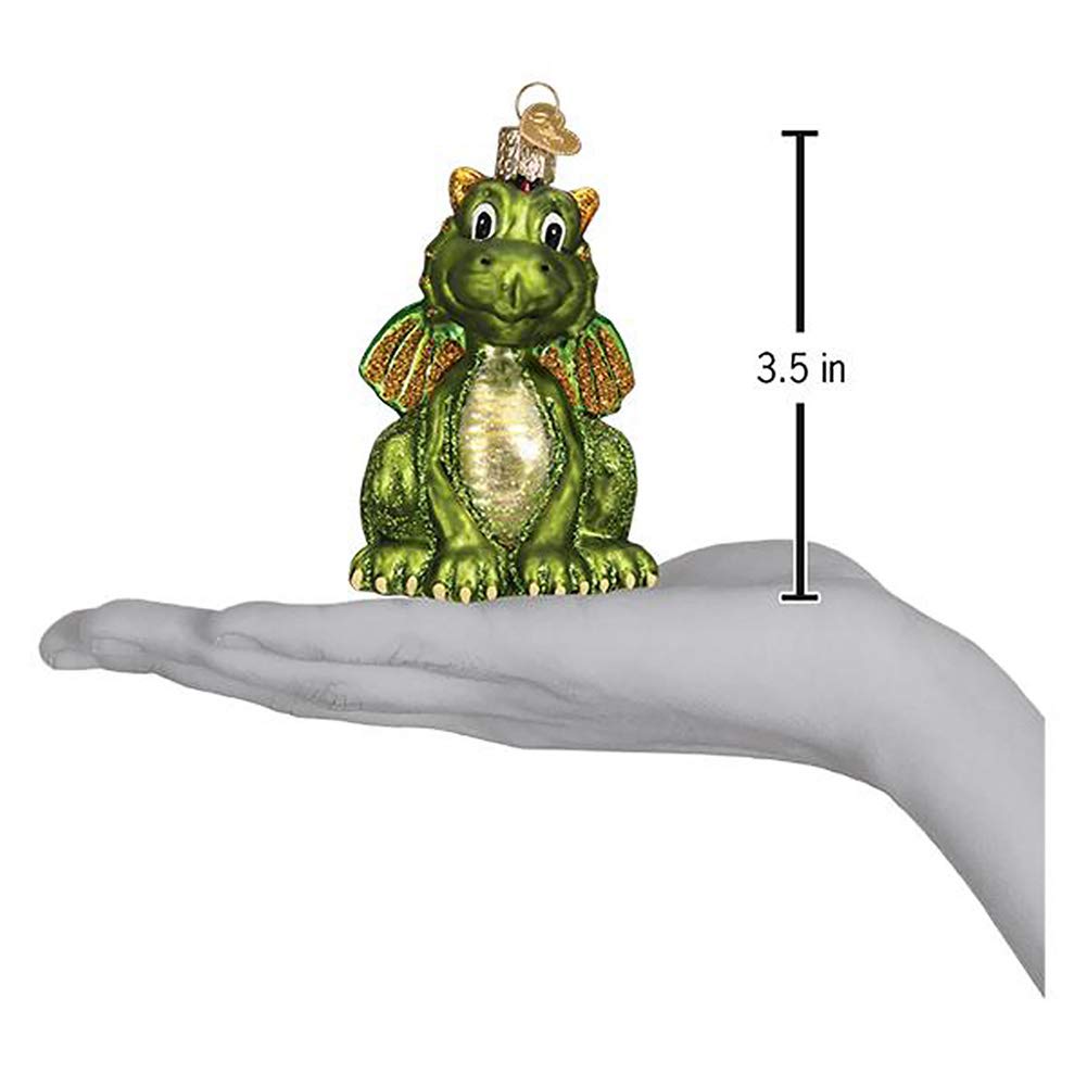 Old World Christmas Little Dragon Glass Blown Ornament for Christmas Tree, Handcrafted Holiday Decoration, Mythical Creatures Collection
