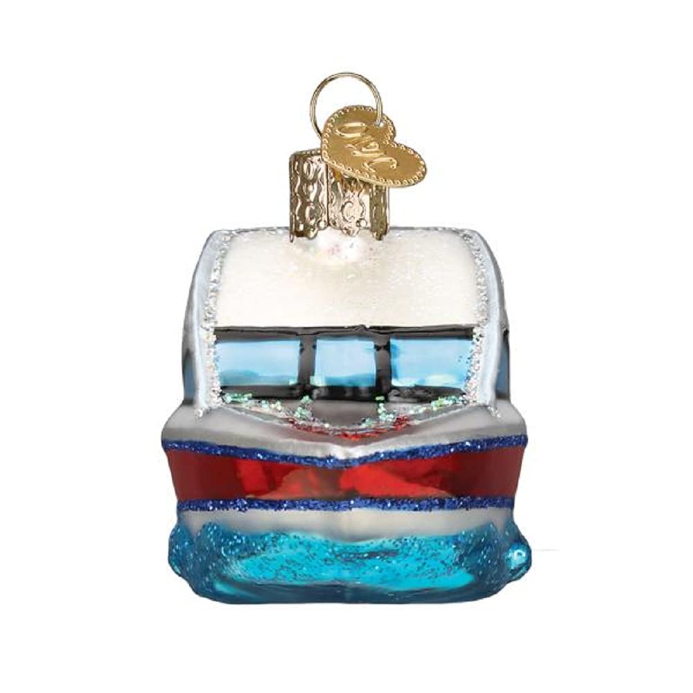 Old World Christmas Ski Boat Glass Blown Ornament for Christmas Tree, Handcrafted Holiday Decoration, Transportation Collection