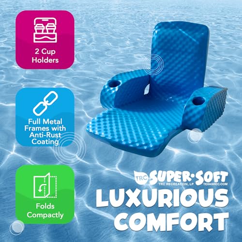 TRC Recreation Folding Baja Chair Foam Swimming Pool Float, Portable Super Soft Floating Lounger with 2 Cup Holders for Beach Essentials, Bahama Blue