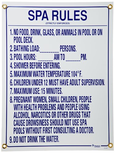 Pentair R234900 Florida Spa Rules Spa Sign