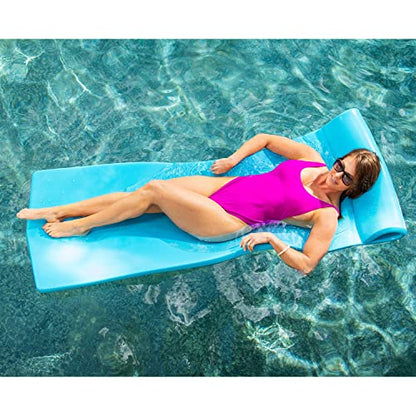 TRC Recreation Splash 1.25 Inch Thick Foam Outdoor Swimming Pool Float Mat Large Adult Lounger with Built-in Roll Pillow, Red