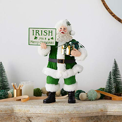 Kurt S. Adler 10.5-Inch Fabrich‚ Musical Irish Gift Box and Sign Santa, Multi