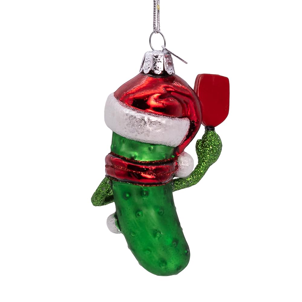 Kurt Adler 3.5-inch Noble Gems? Pickleball Pickle with Santa Ornament