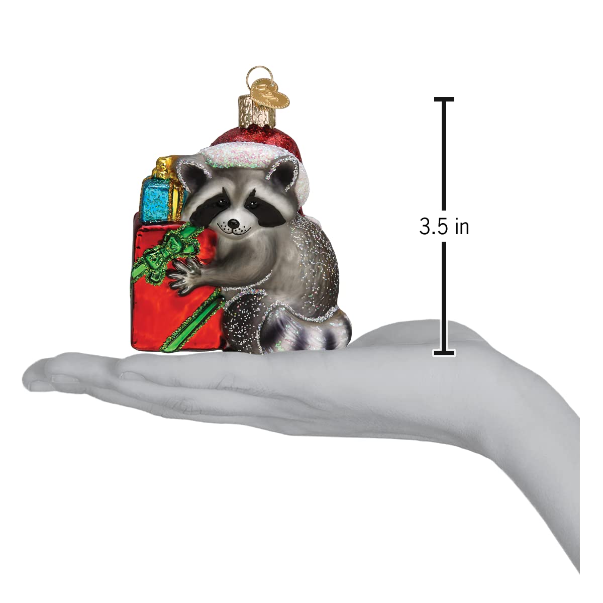 Old World Christmas Christmas Bandit Raccoon Glass Blown Ornament for Christmas Tree, Handcrafted Holiday Decoration, Wildlife Animal Collection