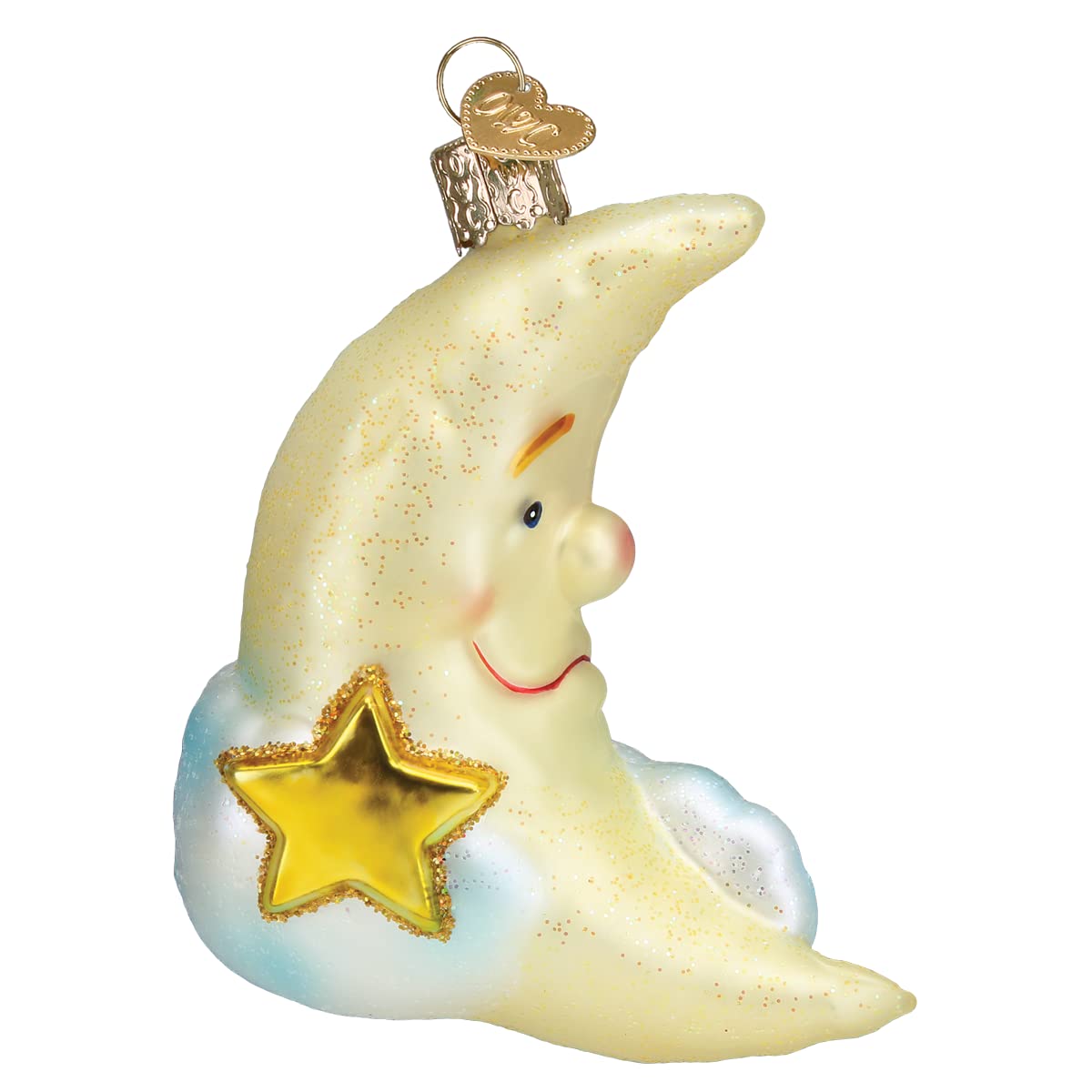 Old World Christmas Mister Moon Glass Blown Ornament for Christmas Tree, Handcrafted Holiday Decoration, Outer Space Collection