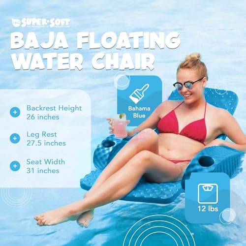 TRC Recreation Folding Baja Chair Foam Swimming Pool Float, Portable Super Soft Floating Lounger with 2 Cup Holders for Beach Essentials, Marina Blue