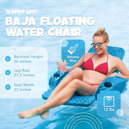TRC Recreation Folding Baja Chair Foam Swimming Pool Float, Portable Super Soft Floating Lounger with 2 Cup Holders for Beach Essentials, Marina Blue