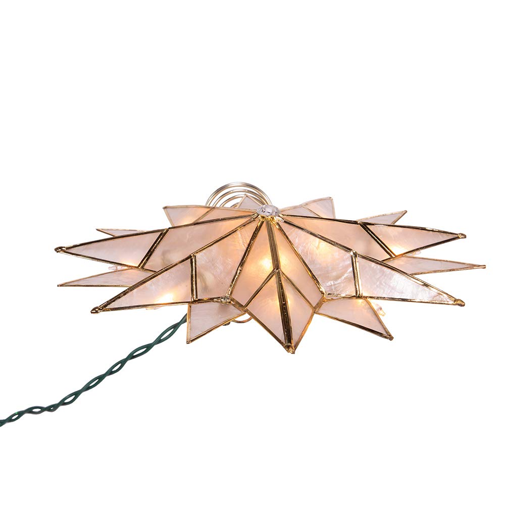 Kurt S. Adler UL3141 9.84" Brass Plated 7-Point Double Tip Capiz Star with Center Gem Tree Topper