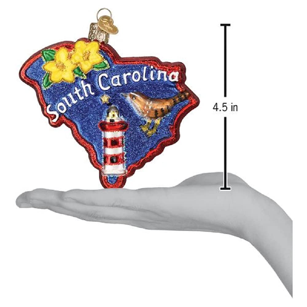 Old World Christmas State of South Carolina Glass Blown Ornament for Christmas Tree, Handcrafted Holiday Decoration, States Collection