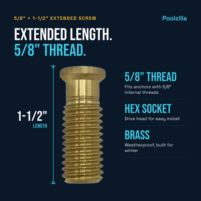 Poolzilla 1-1/2" Extended Brass Screw for Pool Cover Anchor - 5/8'' Threads