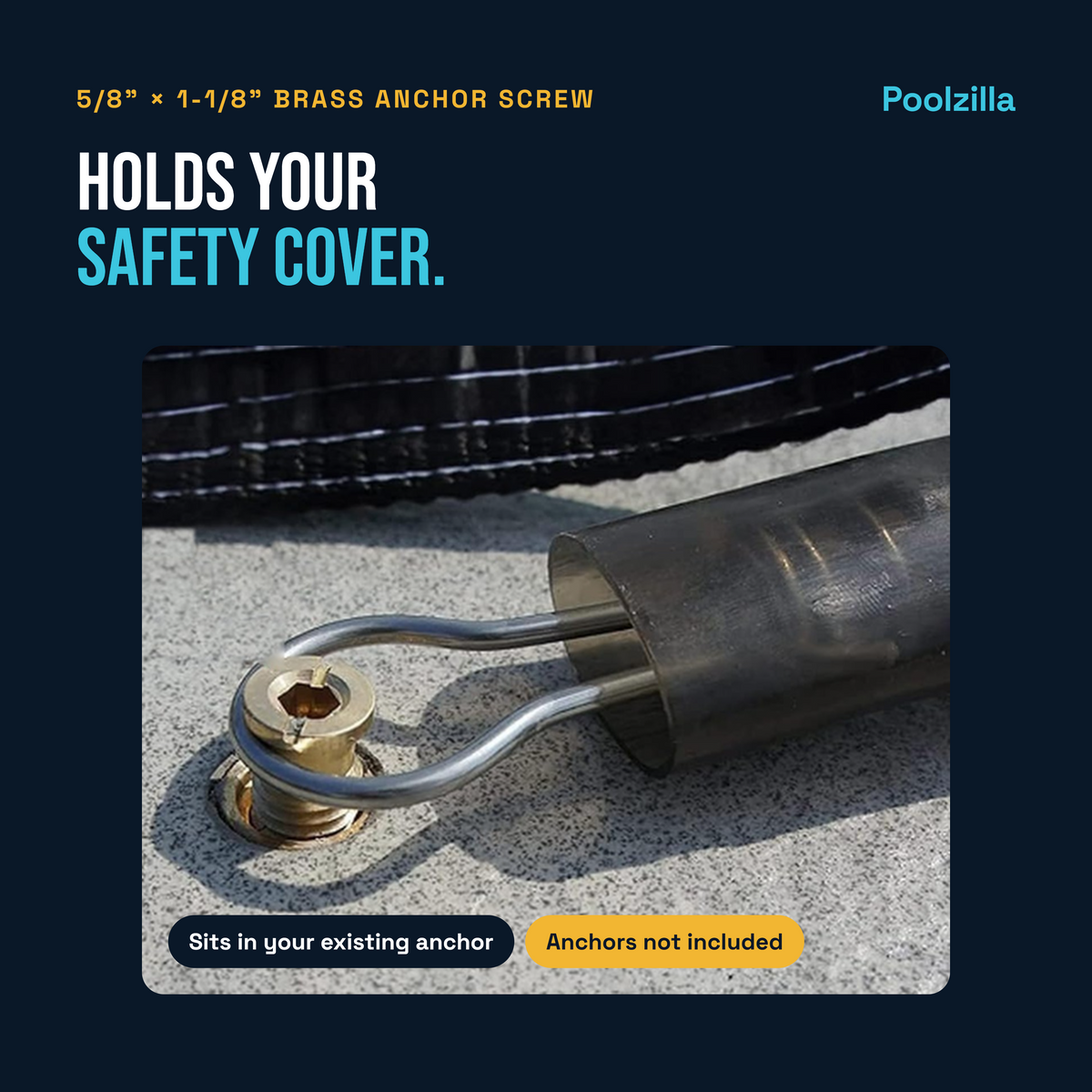 Poolzilla 1 1/8'' Threaded Brass Screw for Pool Cover Anchors - 5/8'' Threads