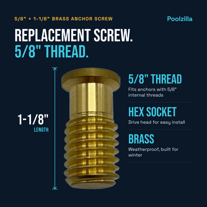 Poolzilla 1 1/8'' Threaded Brass Screw for Pool Cover Anchors - 5/8'' Threads