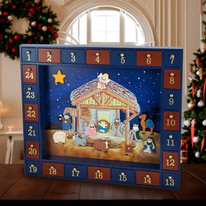 Kurt Adler J3767 Wooden Nativity Advent Calendar With 24 Magnetic Piece
