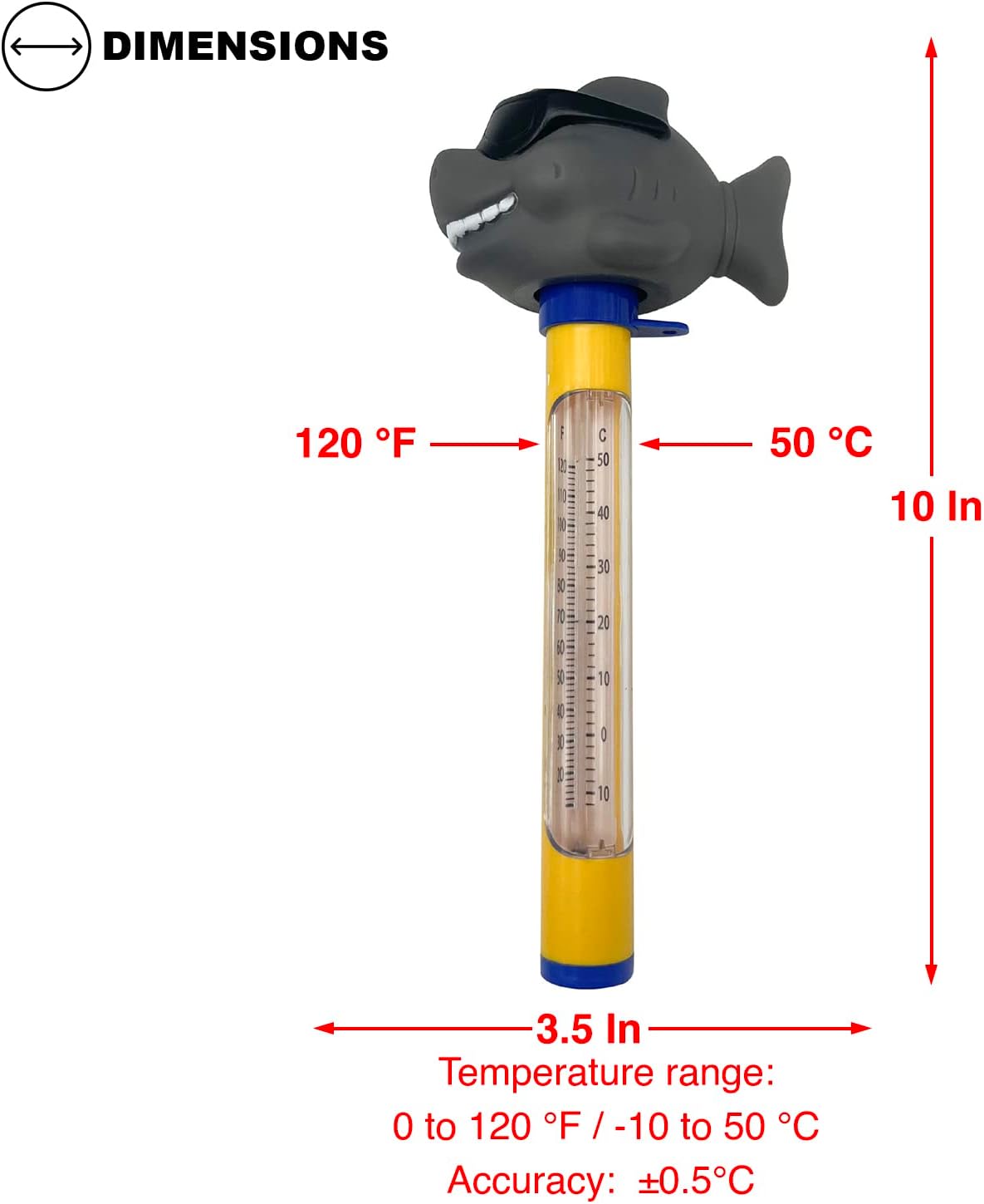 Poolzilla Floating Animal Thermometer for Pools, Spas, Hot tubs, & Aquariums (Shark)