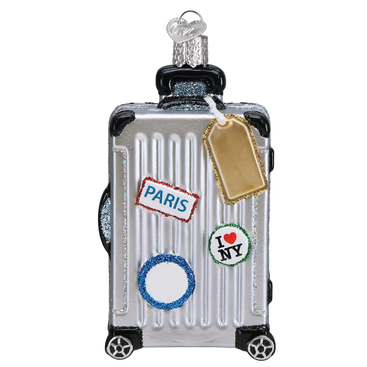 Old World Christmas Rolling Suitcase Glass Blown Ornament for Christmas Tree, Handcrafted Holiday Decoration, Travel Collection