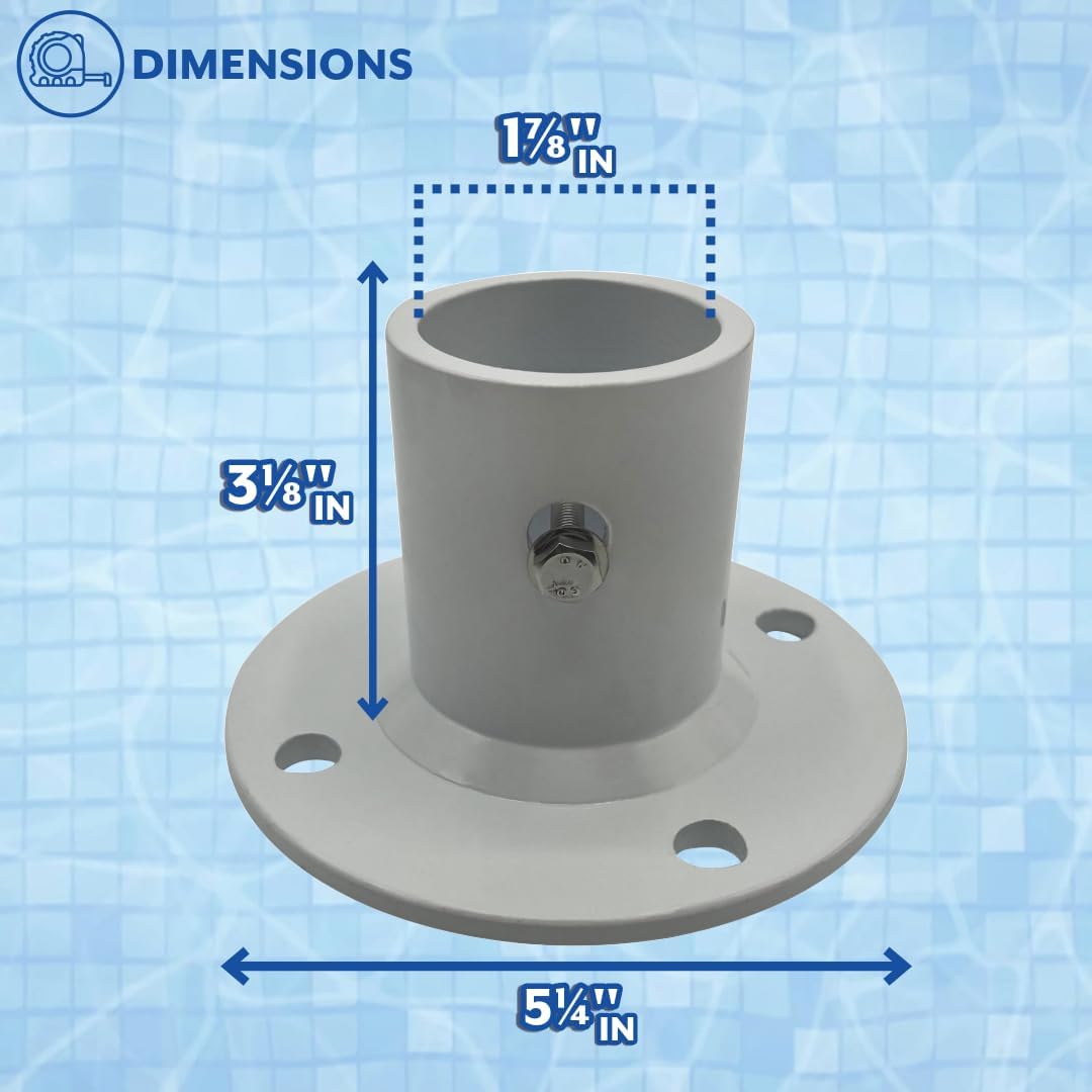 Poolzilla Deck Anchor Flange, High Grade Cast Aluminum in Matte White, Diameter: 1 7/8