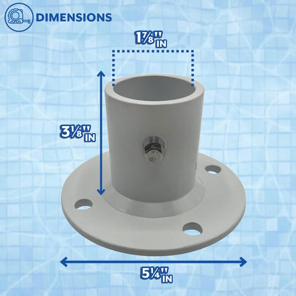 Poolzilla Deck Anchor Flange, High Grade Cast Aluminum in Matte White, Diameter: 1 7/8"