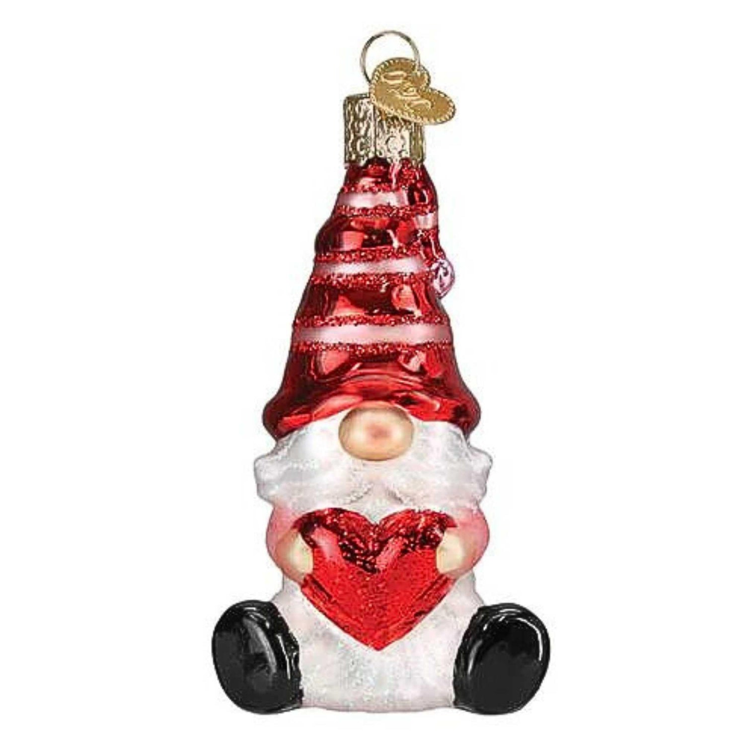 Old World Christmas Valentine Gnome Glass Blown Ornament for Christmas Tree, Handcrafted Holiday Decoration, Gnome Collection