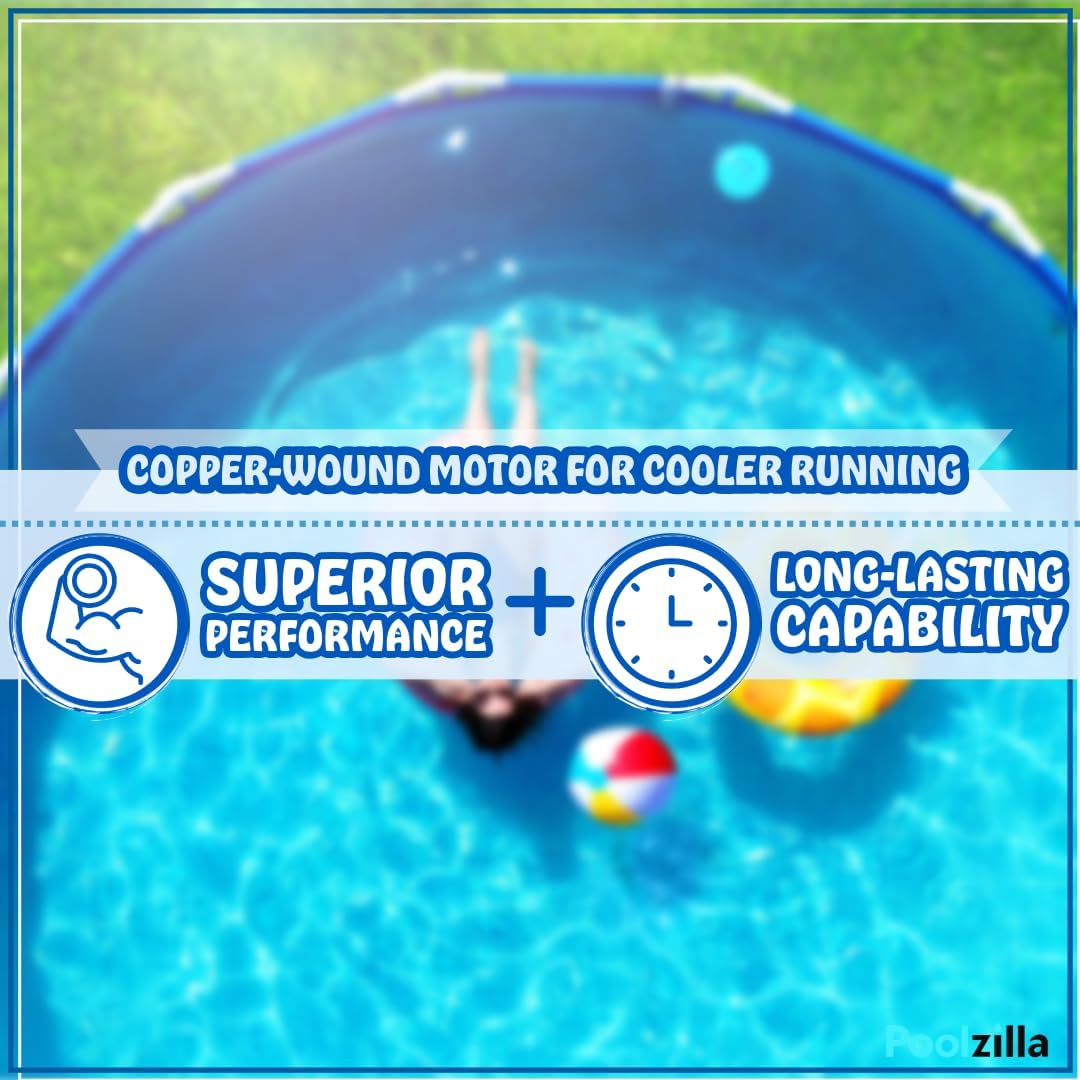 Poolzilla 1.5HP Pool Pump For Above Ground Pools With Dual-Port Discharge and Pre-Bonded HLT