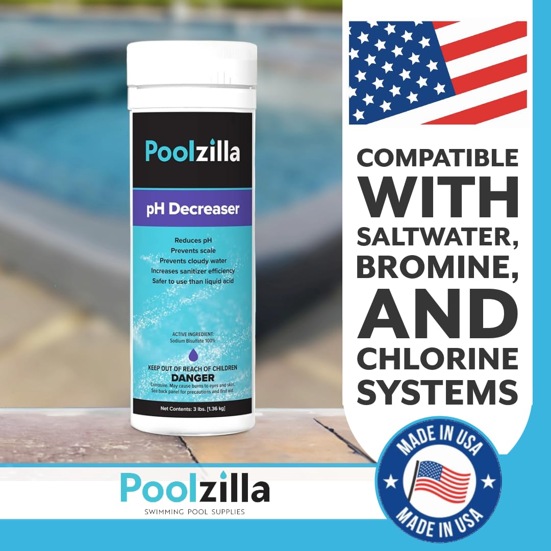 Poolzilla pH Decreaser (3 LBS) Prevent Scale and Cloudy Water, Sanitizer Efficiency