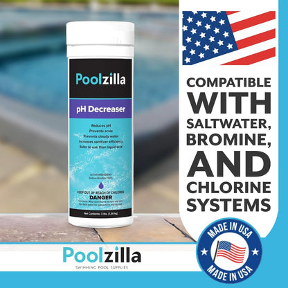 Poolzilla pH Decreaser (3 LBS) Prevent Scale and Cloudy Water, Sanitizer Efficiency