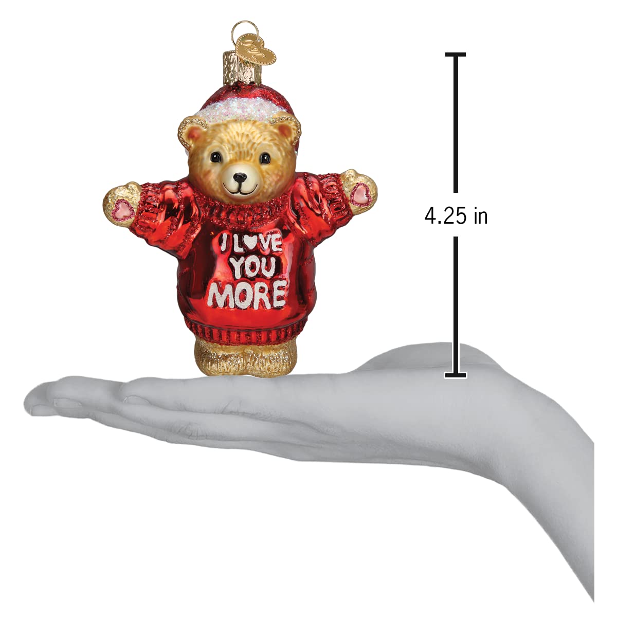 Old World Christmas I Love You More Bear Glass Blown Ornament for Christmas Tree, Handcrafted Holiday Decoration, Valentines Day Collection