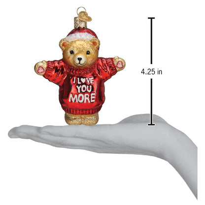 Old World Christmas I Love You More Bear Glass Blown Ornament for Christmas Tree, Handcrafted Holiday Decoration, Valentines Day Collection