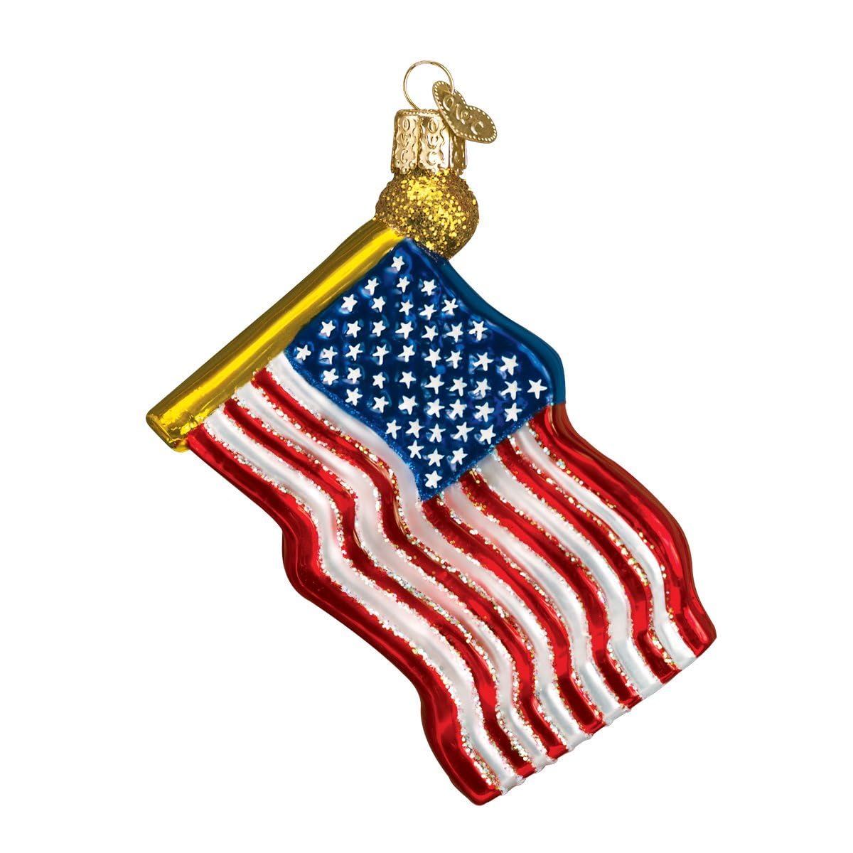 Old World Christmas Star-Spangled Banner Glass Blown Ornament for Christmas Tree, Handcrafted Holiday Decoration, USA Collection