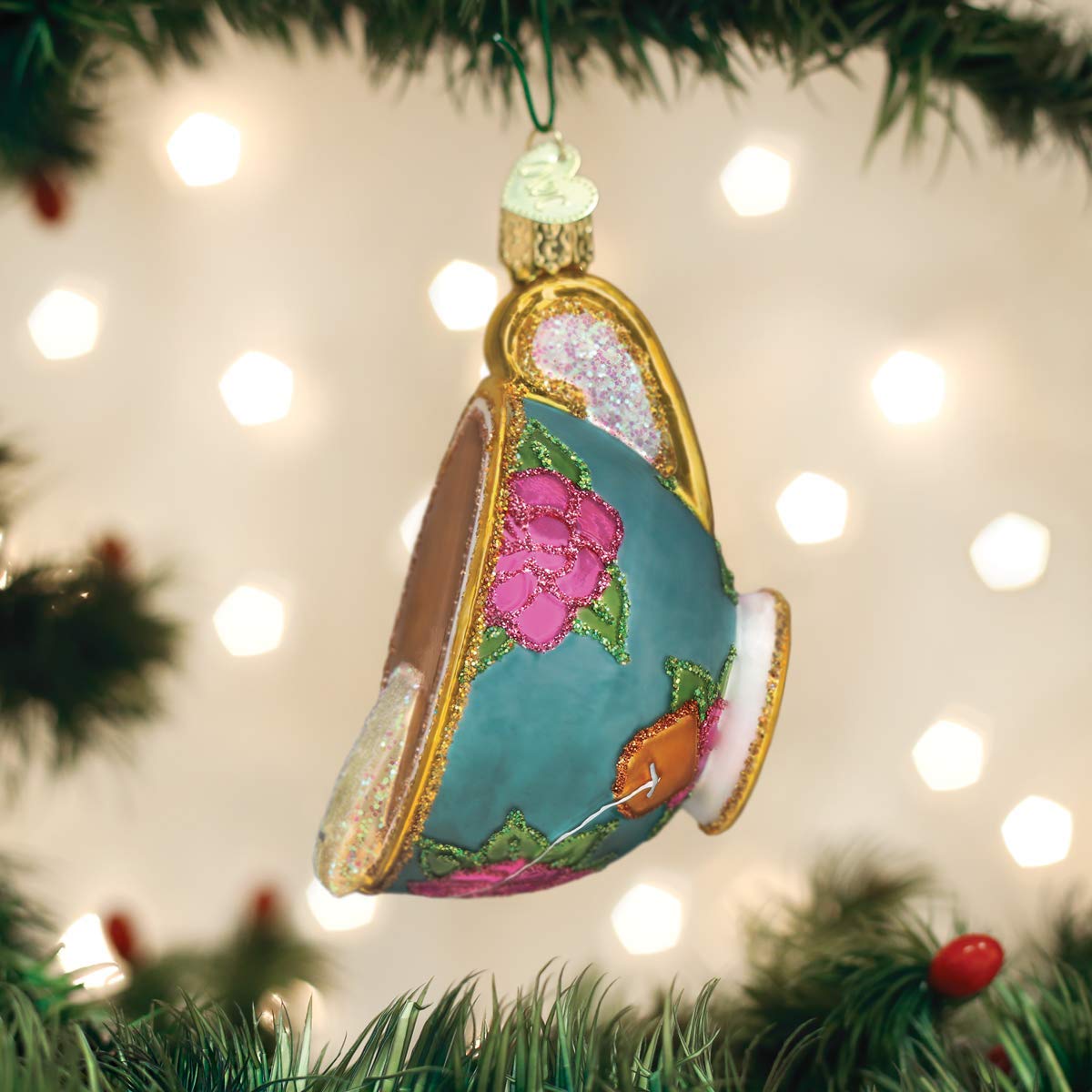 Old World Christmas Cup of Tea Glass Blown Ornament for Christmas Tree, Handcrafted Holiday Decoration, Tea Collection