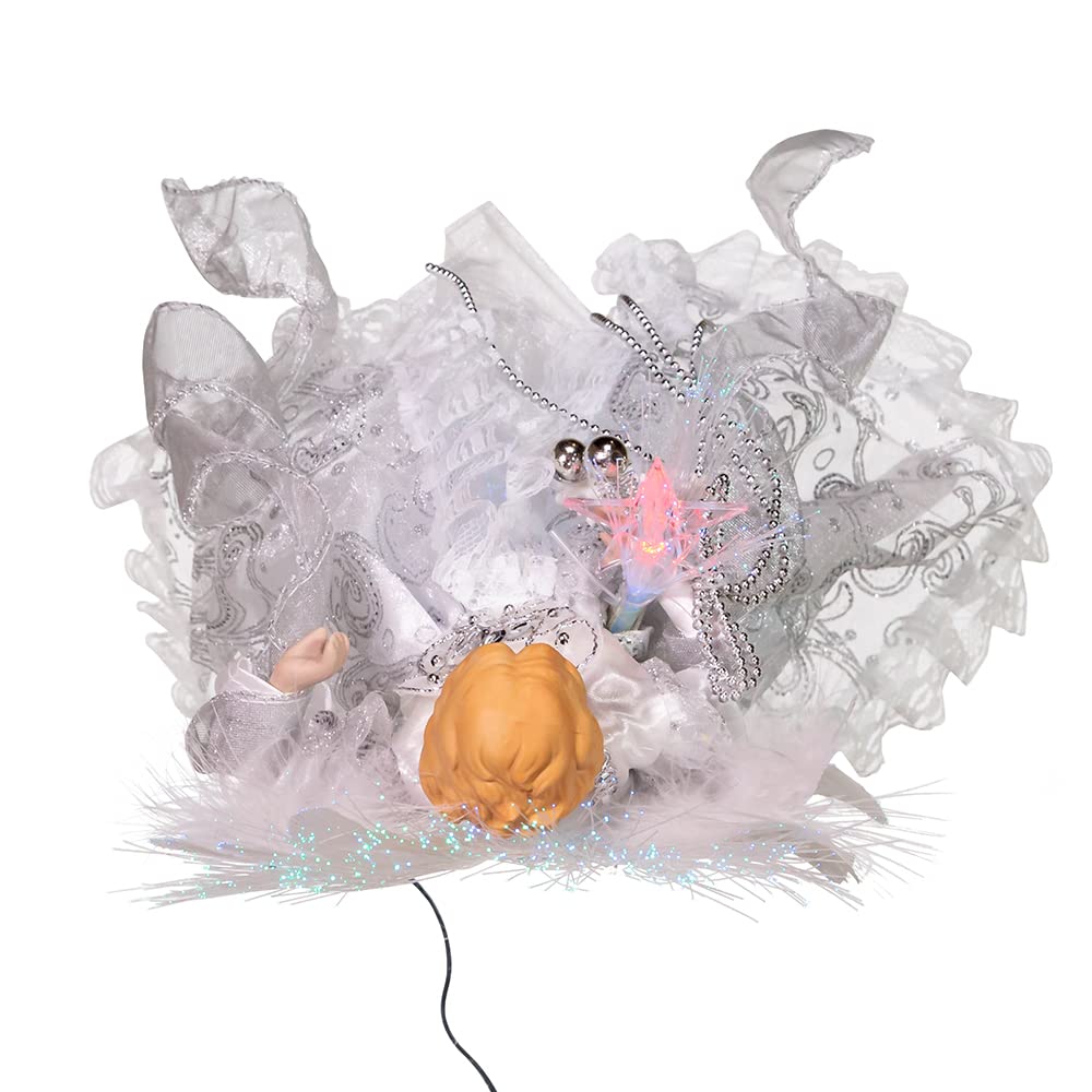 Kurt Adler CUL Fiber Optic LED Angel Christmas Treetop Figurine, 12-Inch, White and Silver