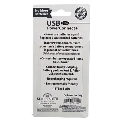 Kurt Adler USB PowerConnect+ 2 "AA Battery Converter, 18-Inch Lead Wire, Indoor Use Only