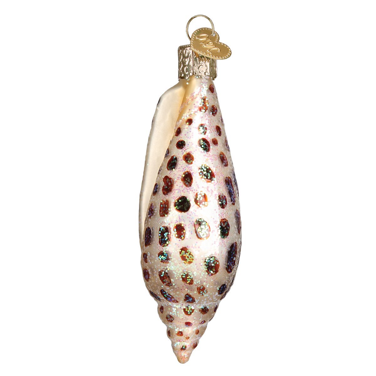 Old World Christmas 12465 Ornaments: Beach Shells Glass Blown Ornaments for Christmas Tree, Junonia Shell, Tan/Brown/White/Gold
