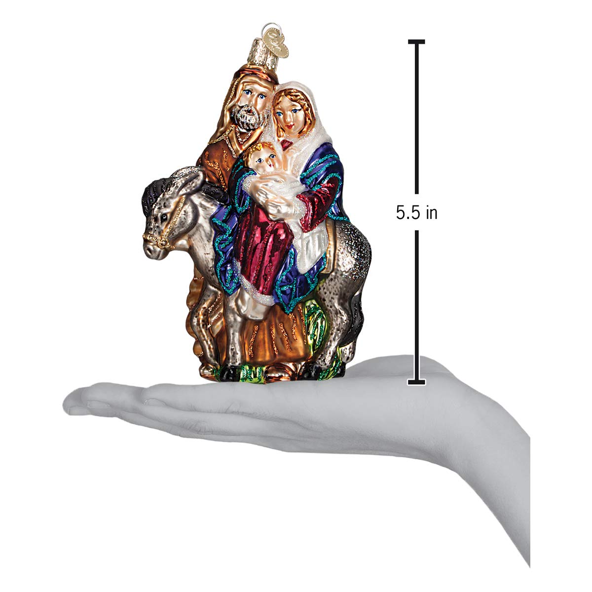 Old World Christmas Spiritual Gifts Flight to Egypt Glass Blown Ornament for Christmas Tree, Handcrafted Holiday Decoration, Religion Collection