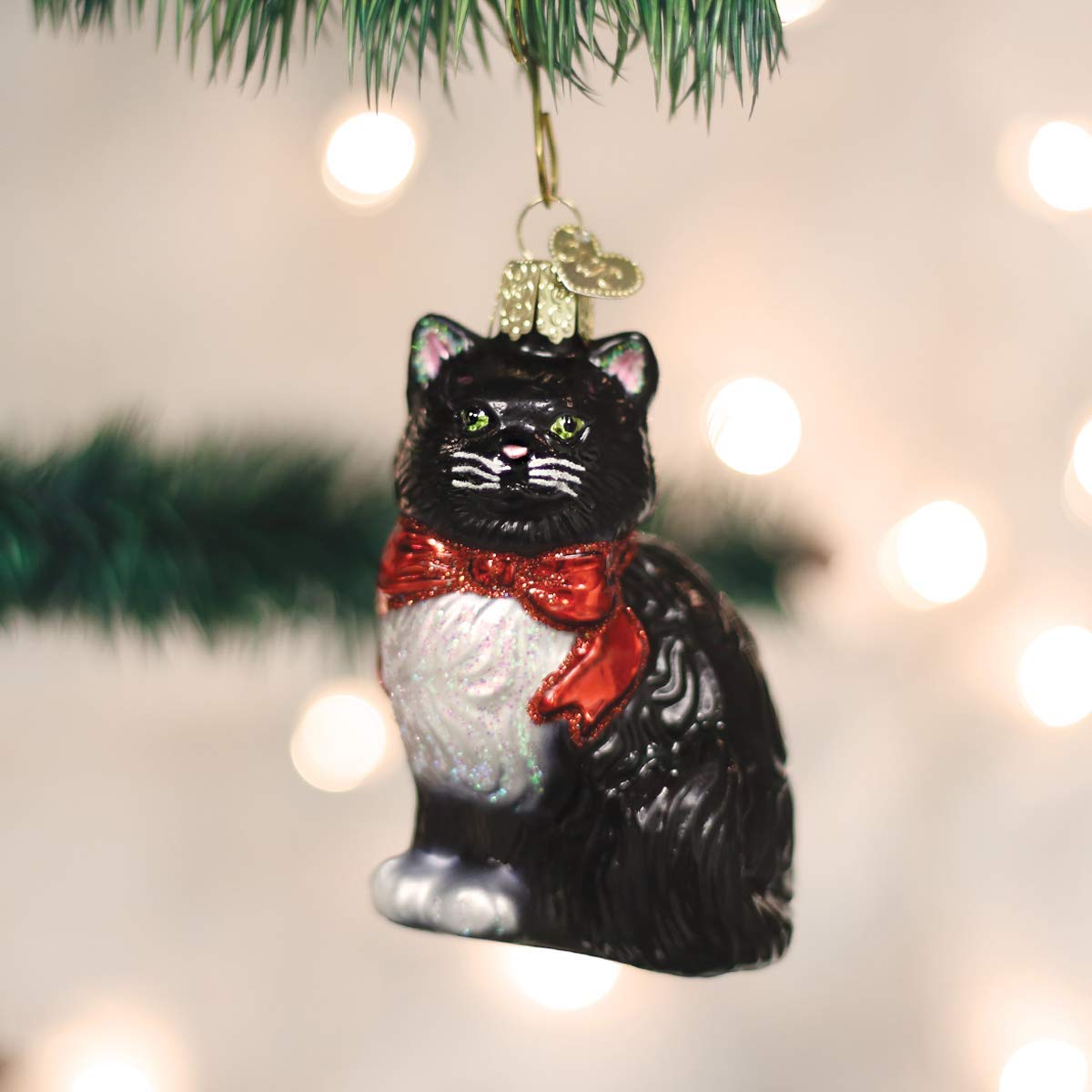 Old World Christmas Tuxedo Kitty Glass Blown Ornament for Christmas Tree, Handcrafted Holiday Decoration, Cat Collection
