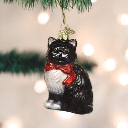 Old World Christmas Tuxedo Kitty Glass Blown Ornament for Christmas Tree, Handcrafted Holiday Decoration, Cat Collection