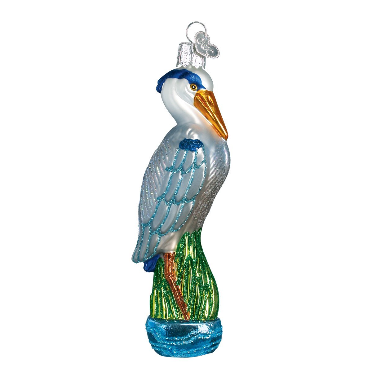 Old World Christmas Great Blue Heron Glass Blown Ornament for Christmas Tree, Handcrafted Holiday Decoration, Bird Watcher Collection