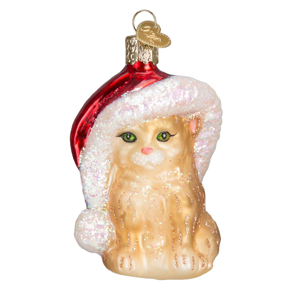 Old World Christmas Santa's Kitten Glass Blown Ornament for Christmas Tree, Handcrafted Holiday Decoration, Santa Collection